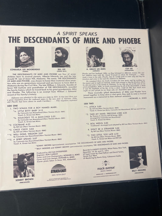 THE DESCENDANTS OF MIKE AND PHOEBE, BILL LEE - a spirit speaks